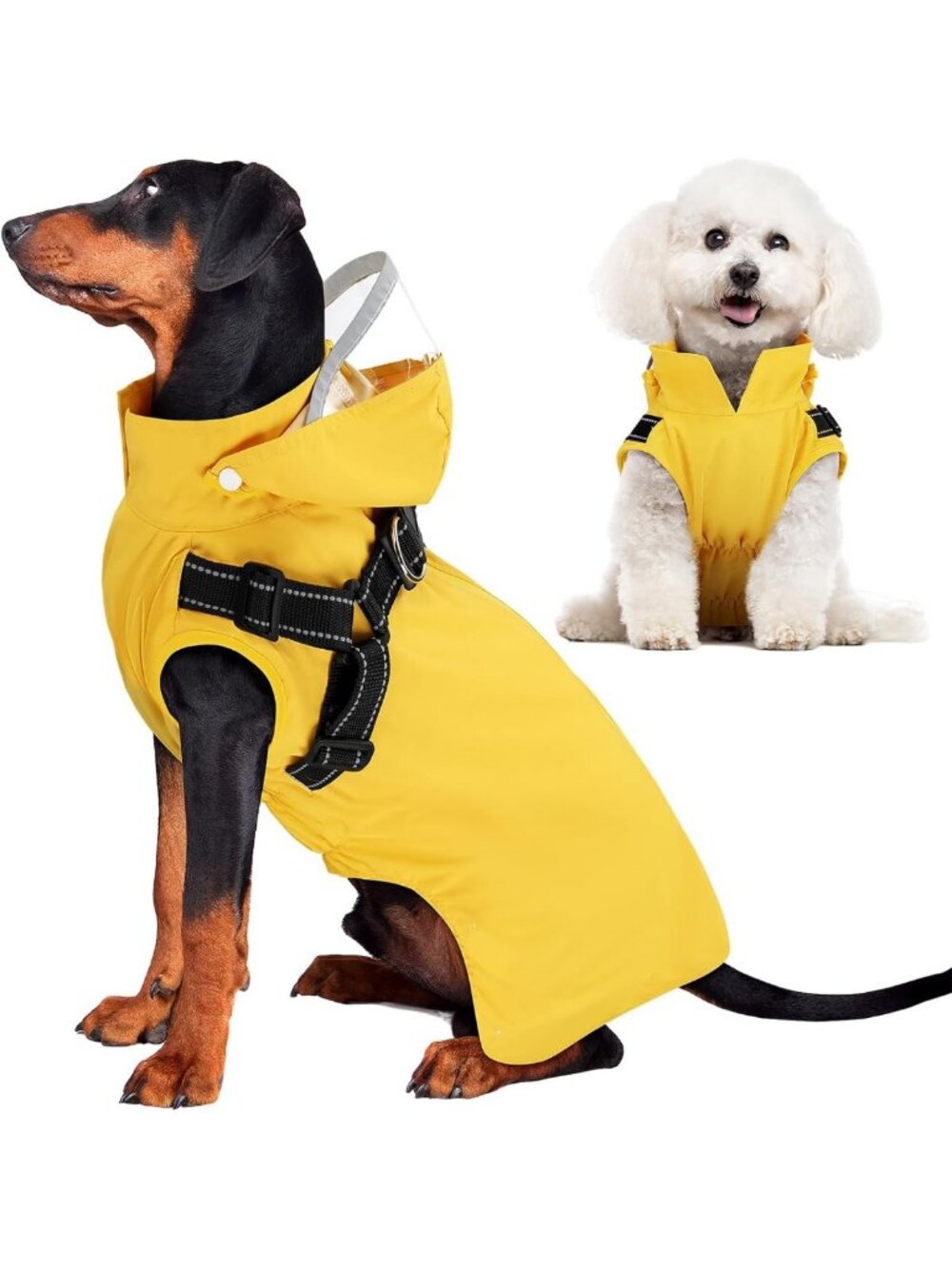 Waterproof Dog Raincoat with Built-in Harness & Hood, Yellow, XL Size